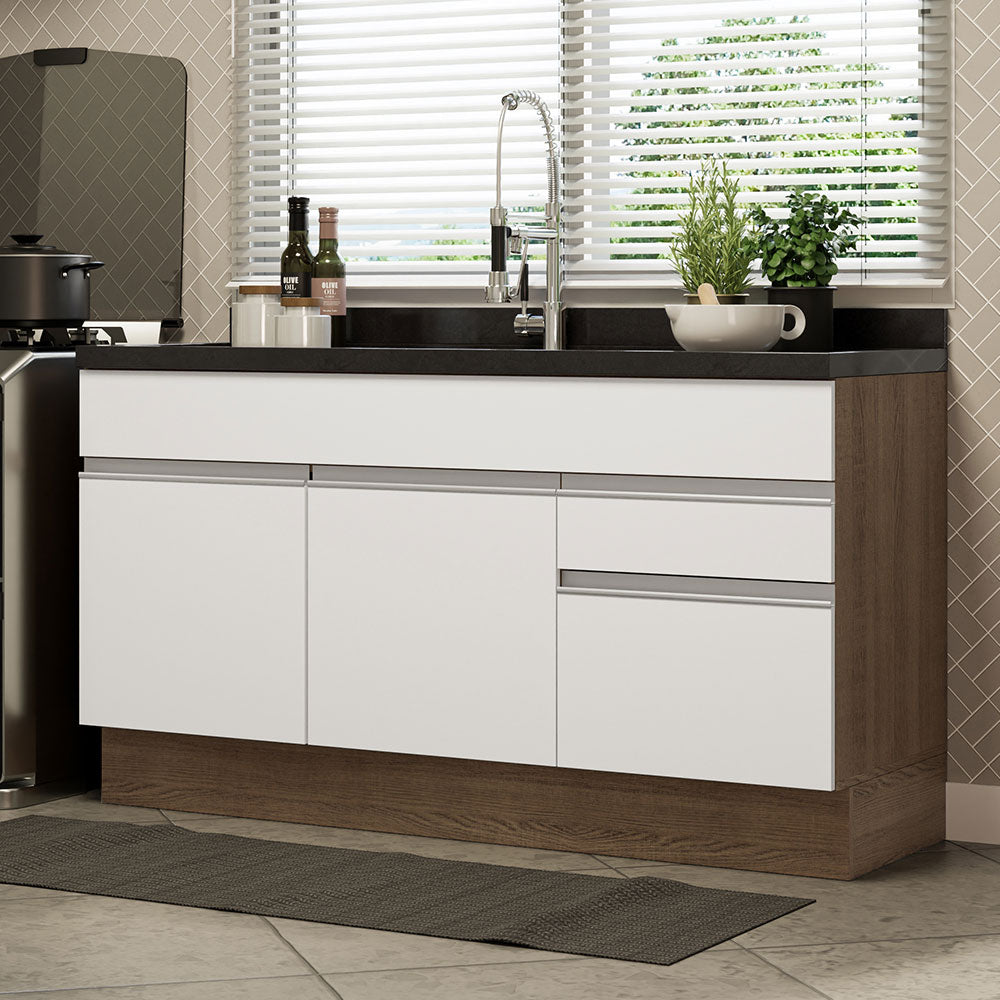 Bajo Mesada para Bacha 150 cm 2 Puertas y 2 Cajones (Sin Tapa ni Bacha) Glamy Marrón/Blanco