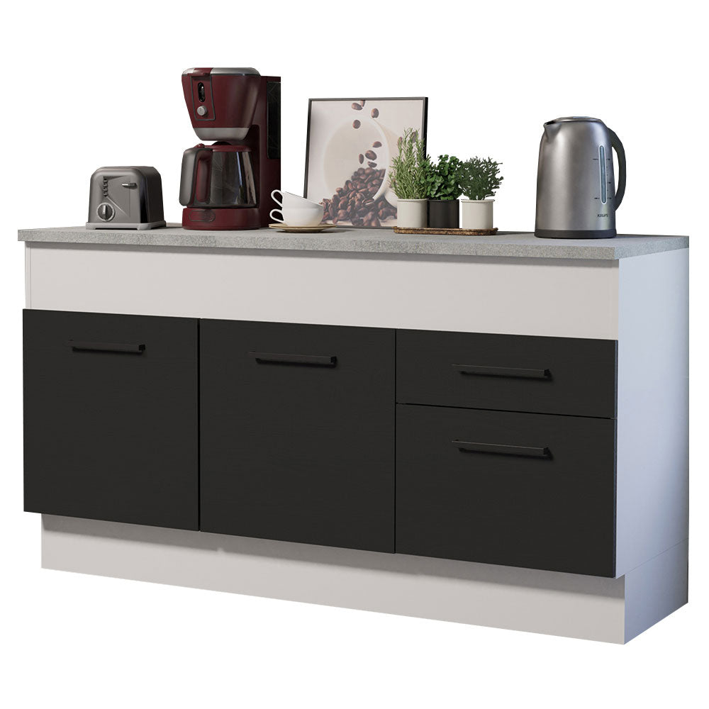 Bajo Mesada Cocina 150 cm 2 Puertas e 2 Cajones (Con Mesada) Blanco/Negro Agata Madesa