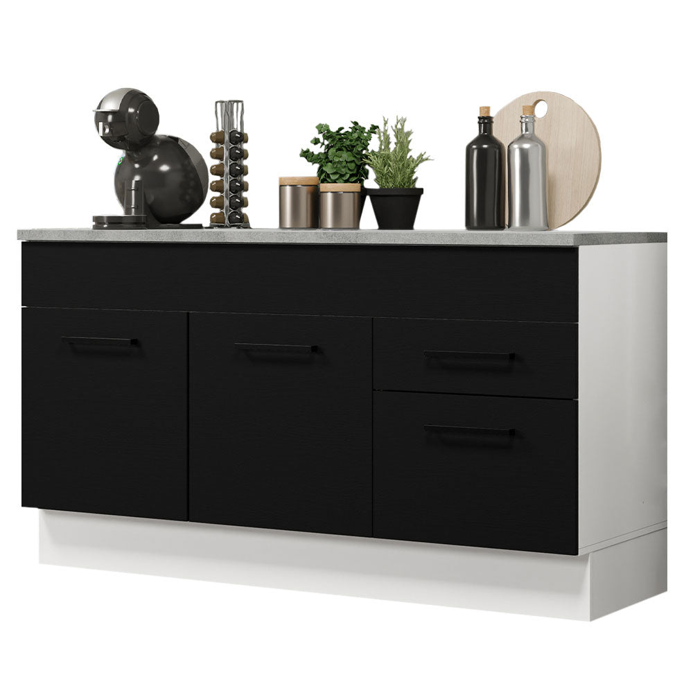 Bajo Mesada Cocina 150 cm 2 Cajones 2 Puertas (Con Mesada) Blanco/Negro Agata Madesa