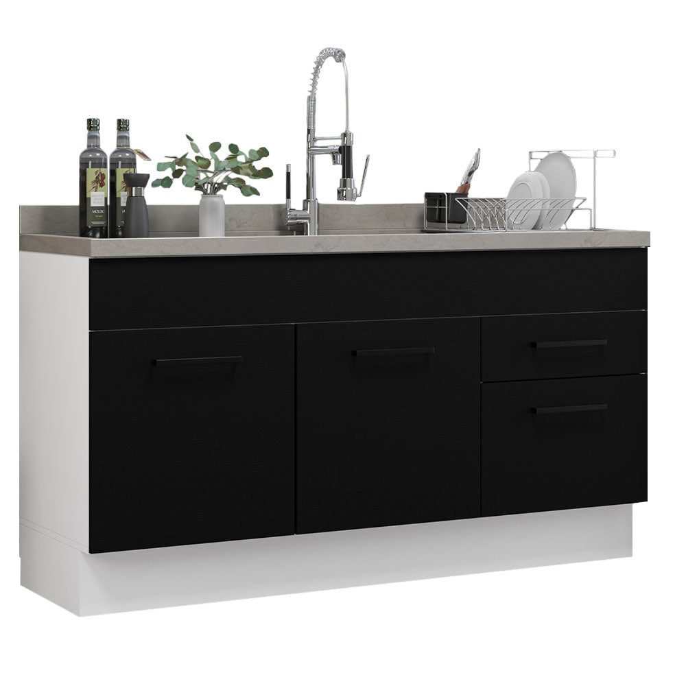 Bajo Mesada Cocina 150 cm 2 Puertas e 2 Cajones (Sin Mesada y Bacha) Blanco/Negro Agata Madesa