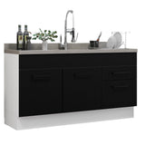 Bajo Mesada Cocina 150 cm 2 Puertas e 2 Cajones (Sin Mesada y Bacha) Blanco/Negro Agata Madesa