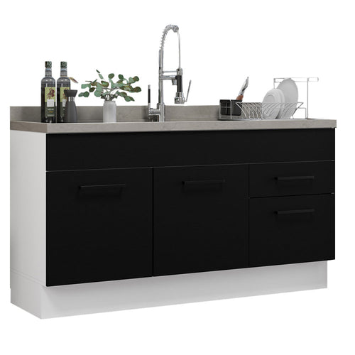 Bajo Mesada 150 cm 2 Puertas 2 Cajones Sin Mesada Blanco/Negro Agata Madesa