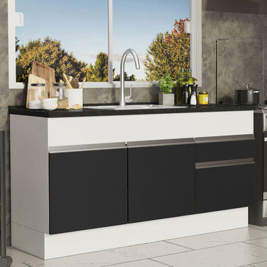 Bajo Mesada 150 cm 2 Puertas 2 Cajones Sin Mesada Blanco/Negro Glamy Madesa