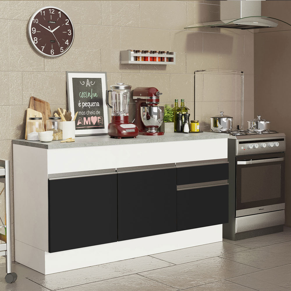 Bajo Mesada Cocina Madesa Glamy 150 cm 2 Puertas con Tapa Blanco/Negro