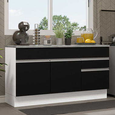 Bajo Mesada 150 cm 2 Puertas 2 Cajones Blanco/Negro Glamy Madesa