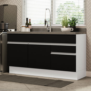 Bajo Mesada 150 cm 2 Puertas 2 Cajones Sin Mesada Blanco/Negro Glamy Madesa