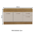 Bajo Mesada 150 x 52 cm 2 Puertas 2 Cajones Sin Mesada Marrón/Crema Agata Madesa 01