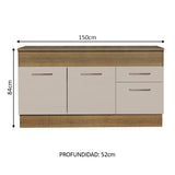 Bajo Mesada 150 cm 2 Portas e 2 Gavetas (Con Mesada) Marrón/Crema Agata