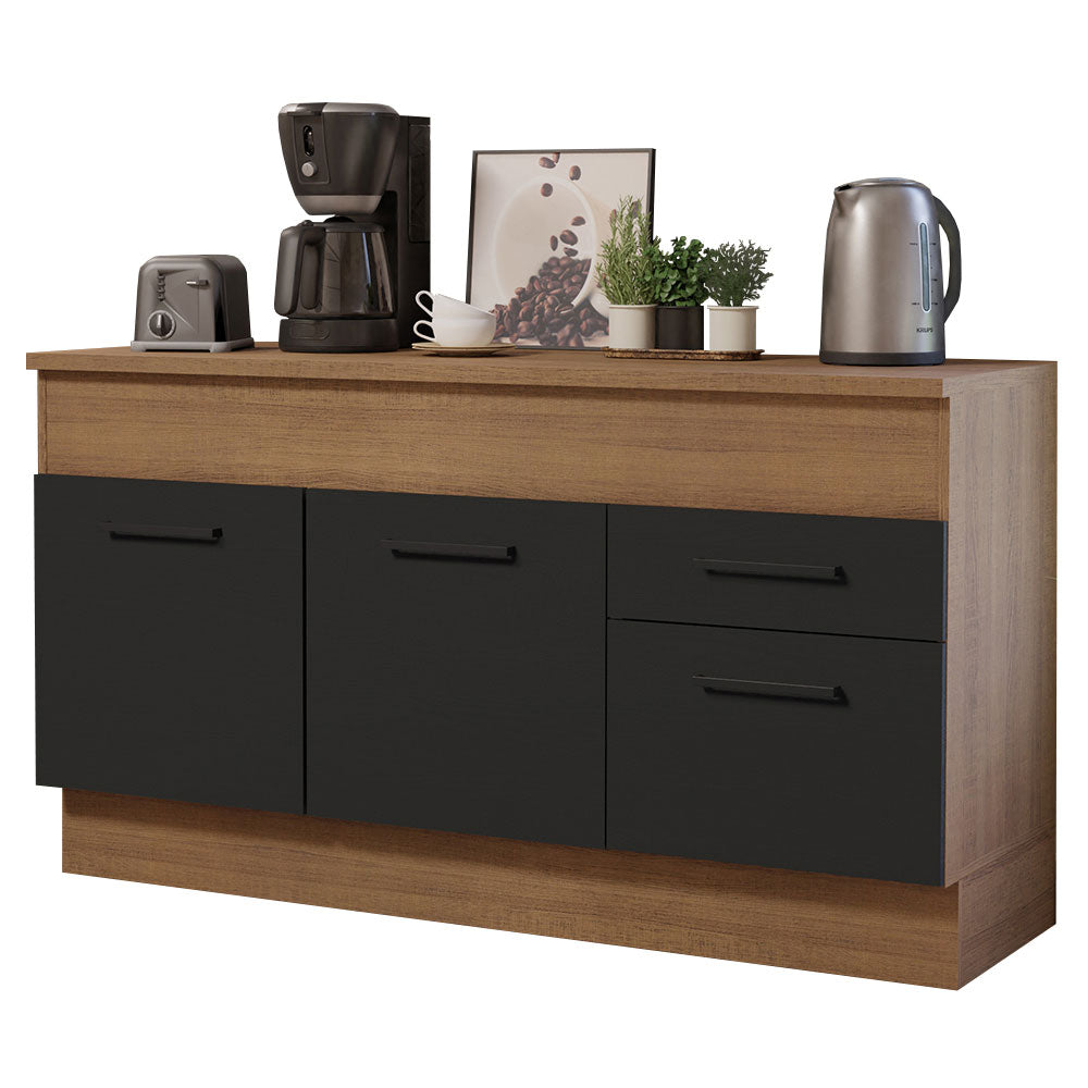 Bajo Mesada Cocina 150 cm 2 Puertas e 2 Cajones (Con Mesada) Marrón/Negro Agata Madesa