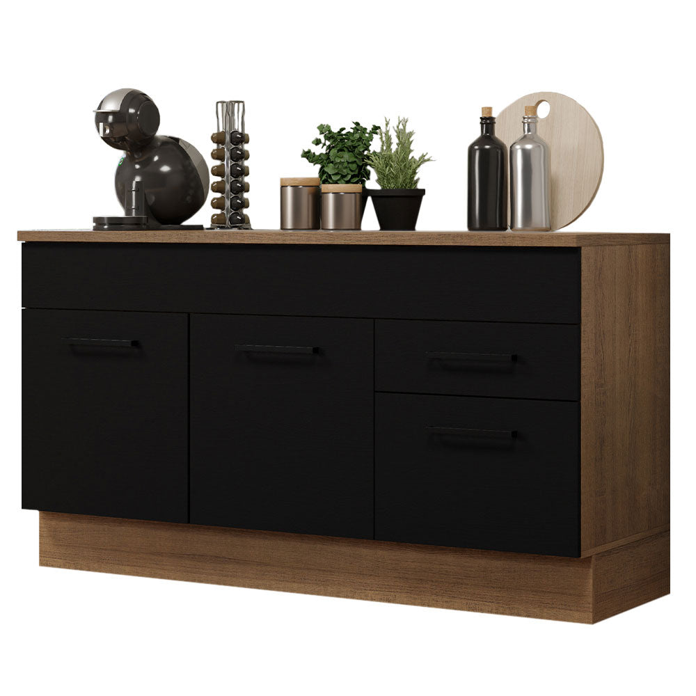 Bajo Mesada Cocina 150 cm 2 Cajones 2 Puertas (Con Mesada) Marrón/Negro Agata Madesa