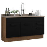 Bajo Mesada Cocina 150 cm 2 Puertas e 2 Cajones (Sin Mesada y Bacha) Marrón/Negro Agata Madesa