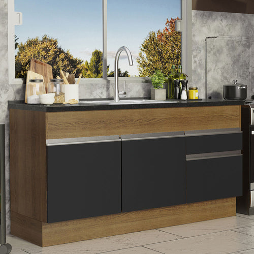 Bajo Mesada 150 cm 2 Puertas 2 Cajones Sin Mesada Marrón/Negro Glamy Madesa