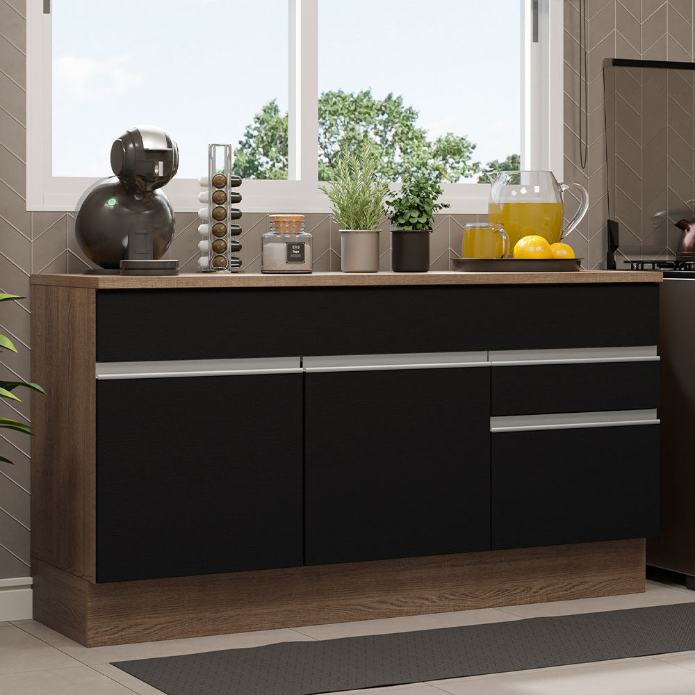 Bajo Mesada Cocina Madesa Glamy 150cm con Tapa Marrón/Negro