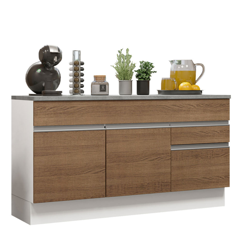 Bajo Mesada para Bacha 150 cm 2 Puertas y 2 Cajones (Con Mesada) Glamy Blanco/Rustic
