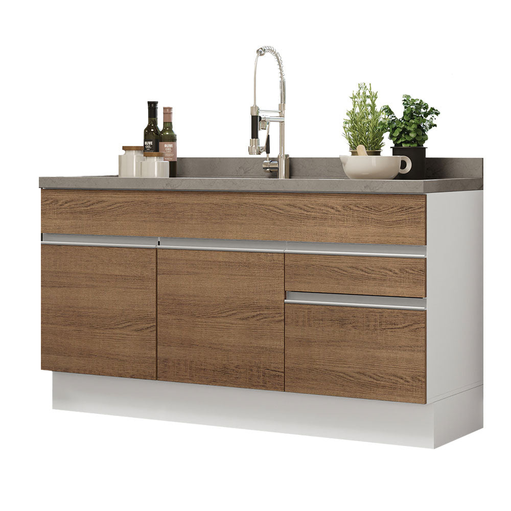 Bajo Mesada para Bacha 150 cm 2 Puertas y 2 Cajones (Sin Tapa ni Bacha) Glamy Blanco/Marrón