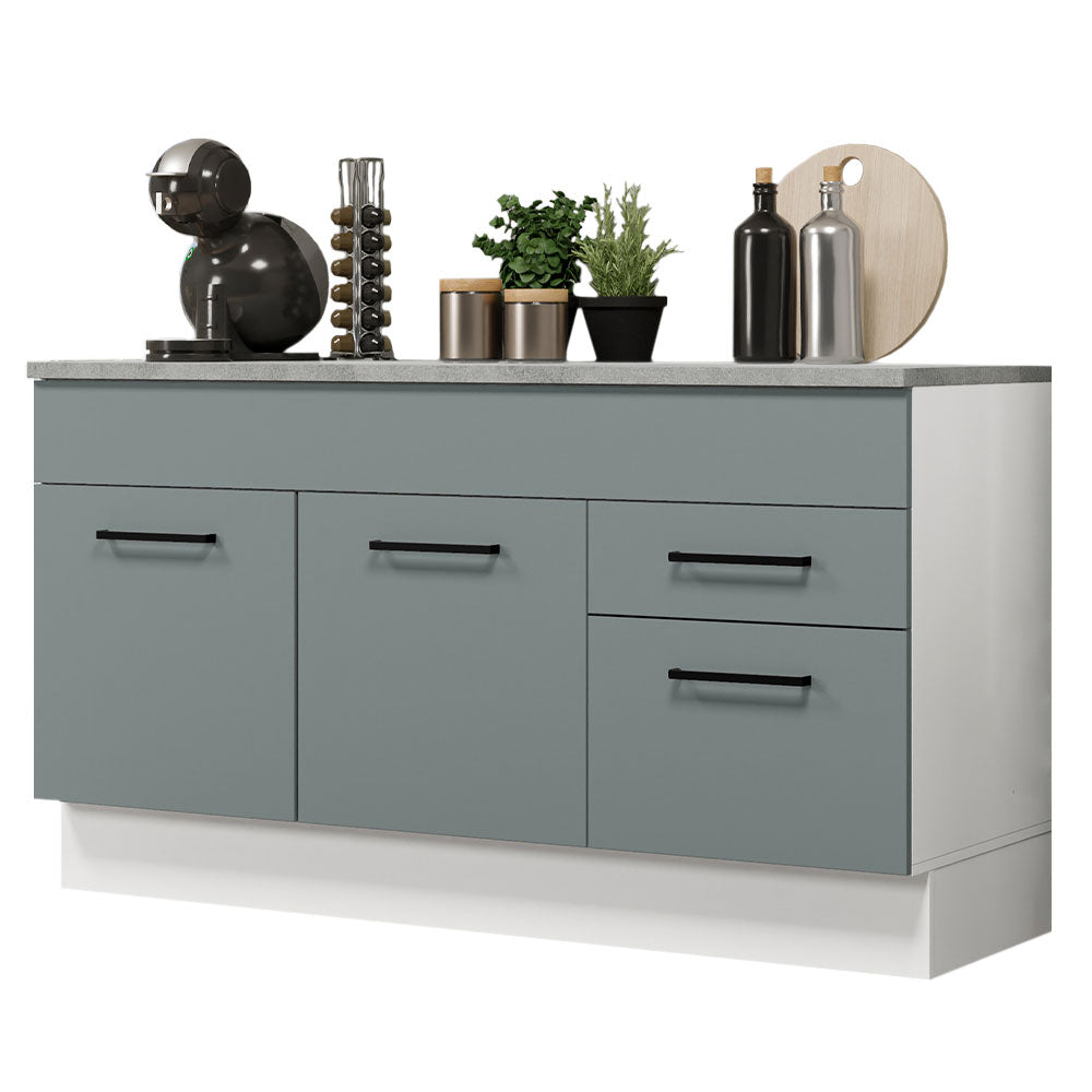 Bajo Mesada Cocina 150 cm 2 Cajones 2 Puertas (Con Mesada) Blanco/Gris Agata Madesa
