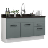 Bajo Mesada Cocina 150 cm 2 Puertas e 2 Cajones (Sin Mesada y Bacha) Blanco/Gris Agata Madesa