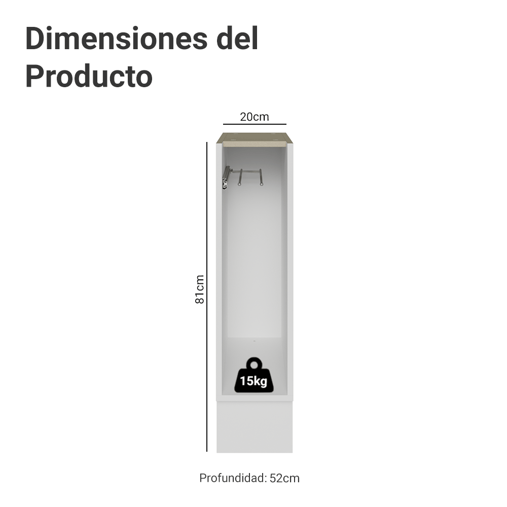 Bajo Mesada Porta Repasador 20 cm Sin Mesada Blanco Madesa