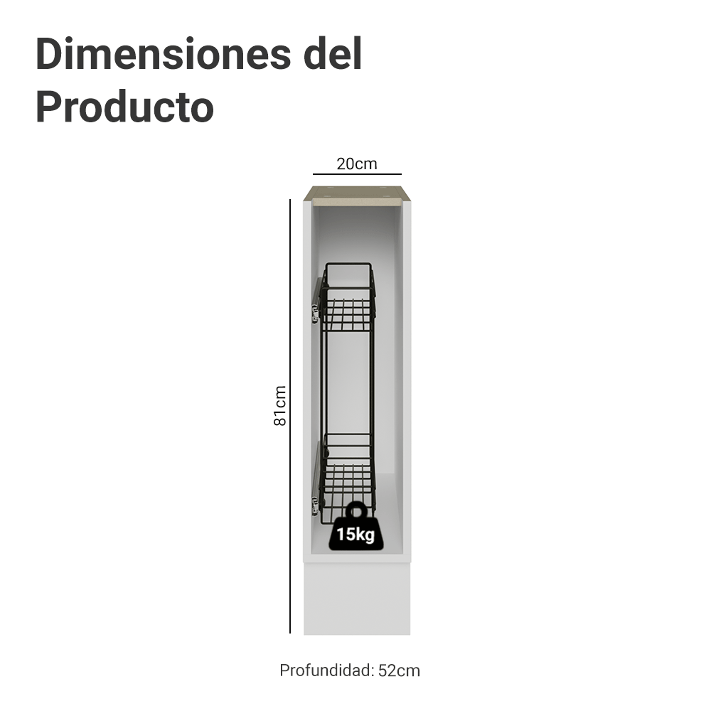 Bajo Mesada Especiero 20 cm Sin Mesada Blanco Madesa