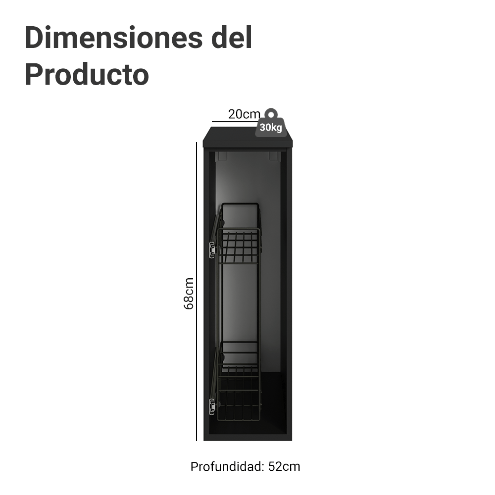 Bajo Mesada Especiero 20 cm Flotante Negro Nice Madesa