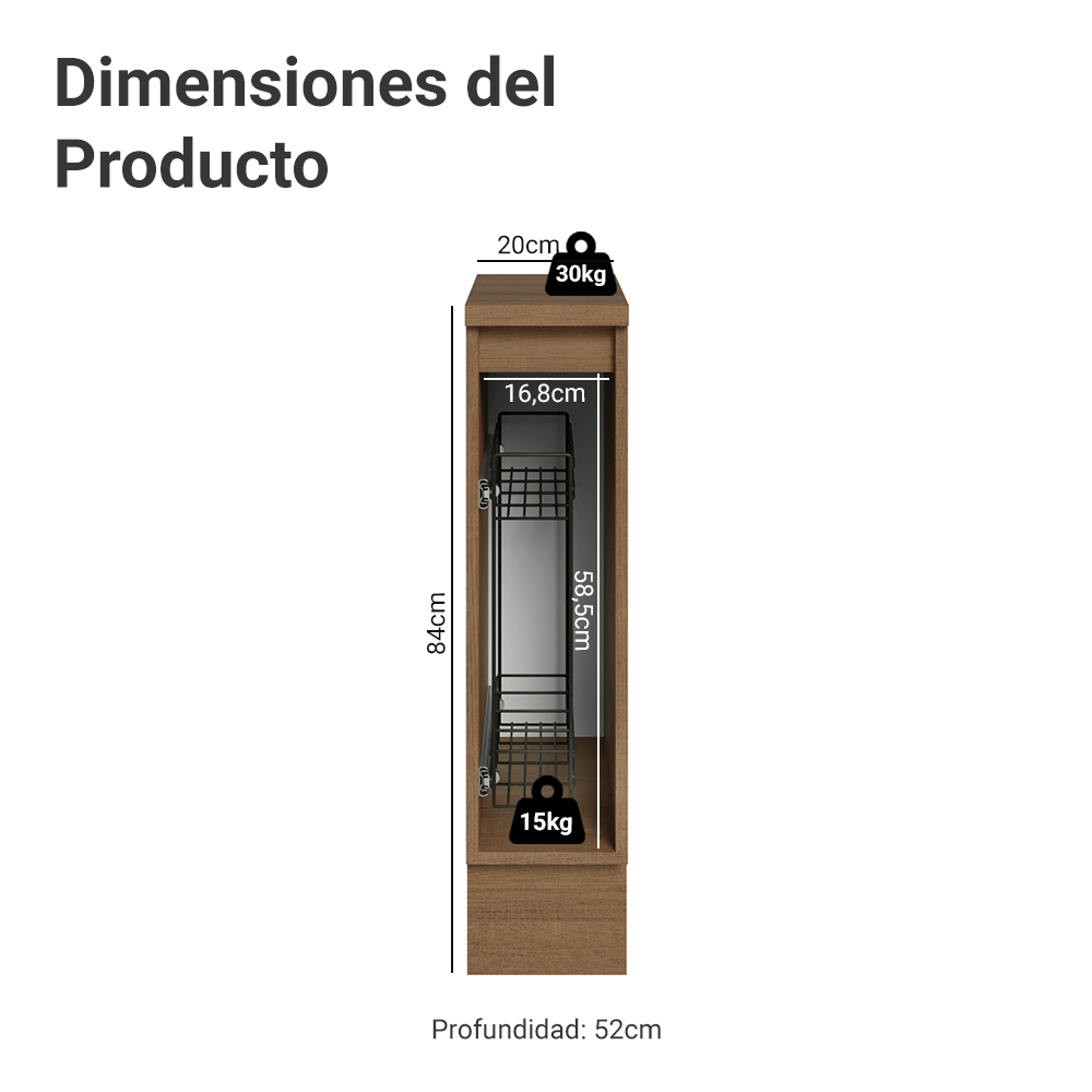 Bajo Mesada Especiero 20 cm 1 Puerta Marrón/Gris Lux Madesa