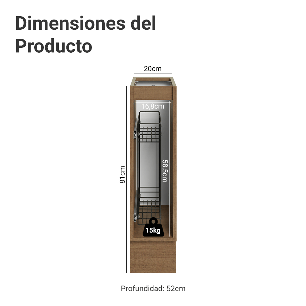 Bajo Mesada Especiero 20 cm 1 Puerta (Sin Mesada) Marrón/Gris Lux Madesa