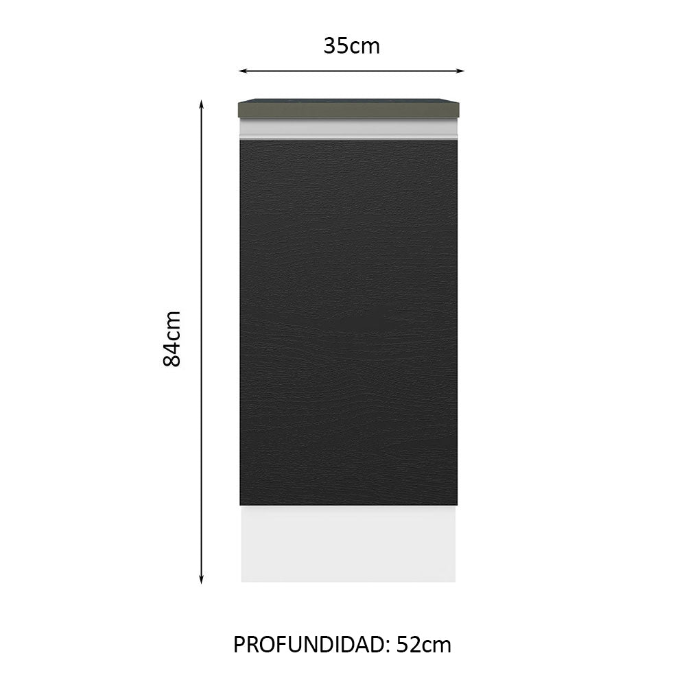 Bajo Mesada Cocina 100% MDF 35 cm 1 Puerta Blanco/Negro Acordes Madesa