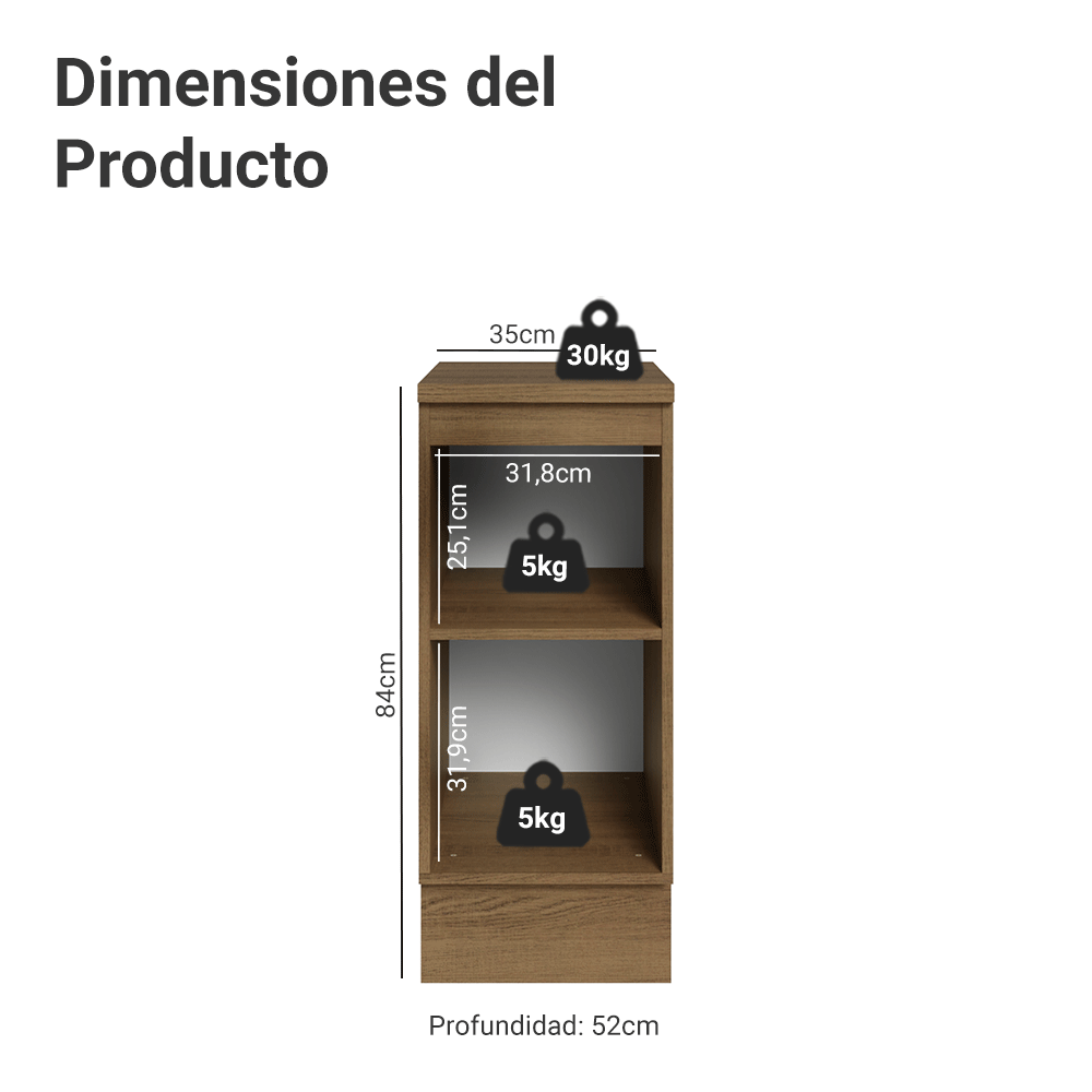 Bajo Mesada de Cocina 35 cm 1 Puerta (Con Mesada) Marrón/Gris Lux Madesa