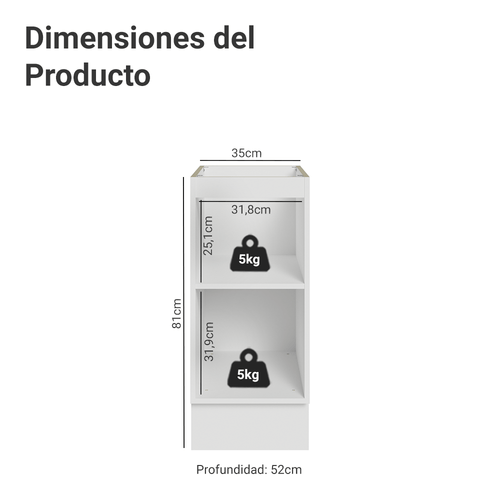 Bajo Mesada 35 cm 1 Puerta Sin Mesada Blanco/Gris Lux Madesa