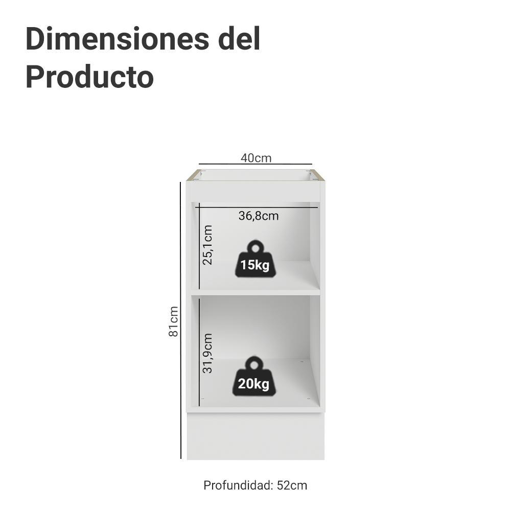 Bajo Mesada 40 cm 1 Puerta Sin Mesada Blanco Agata Madesa