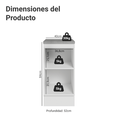 Bajo Mesada 40 cm 1 Puerta Blanco Vik Madesa