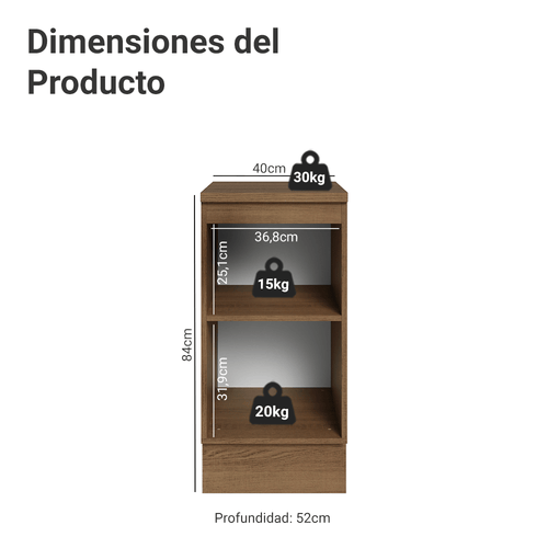 Bajo Mesada 40 cm 1 Puerta Marrón/Crema Vik Madesa