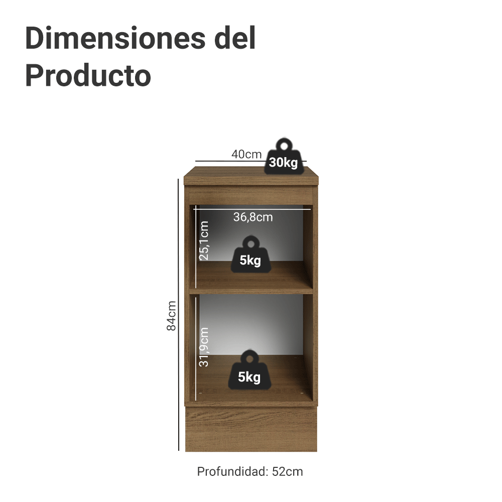 Bajo Mesada de Cocina 40 cm 1 Puerta (Con Mesada) Marrón/Negro Lux Madesa