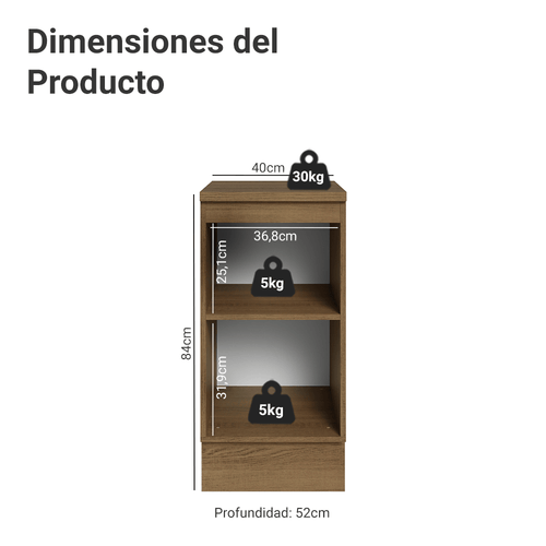 Bajo Mesada 40 cm 1 Puerta Marrón/Negro Lux Madesa