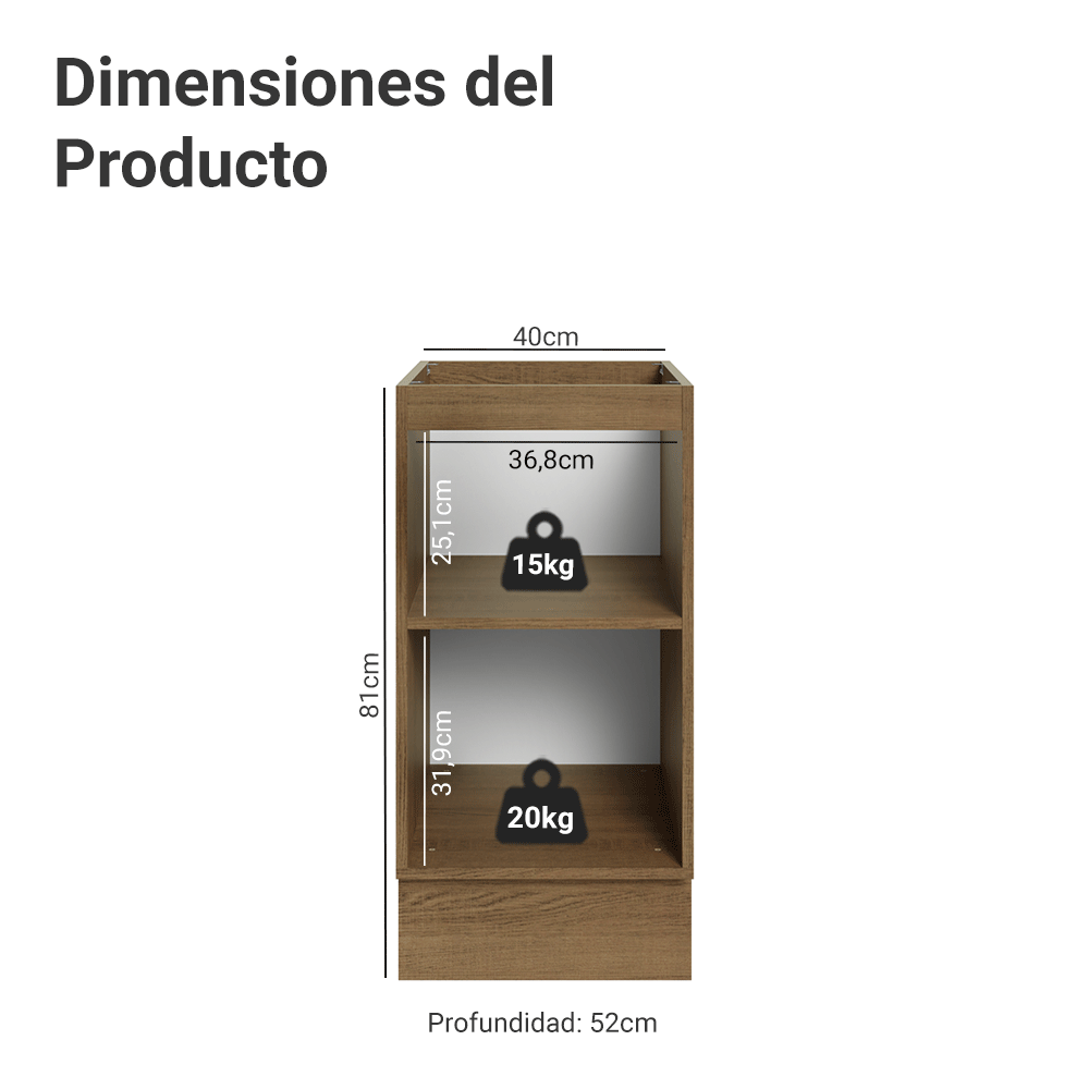 Bajo Mesada de Cocina 40 cm 1 Puerta (Sin Mesada) Marrón/Negro Lux Madesa
