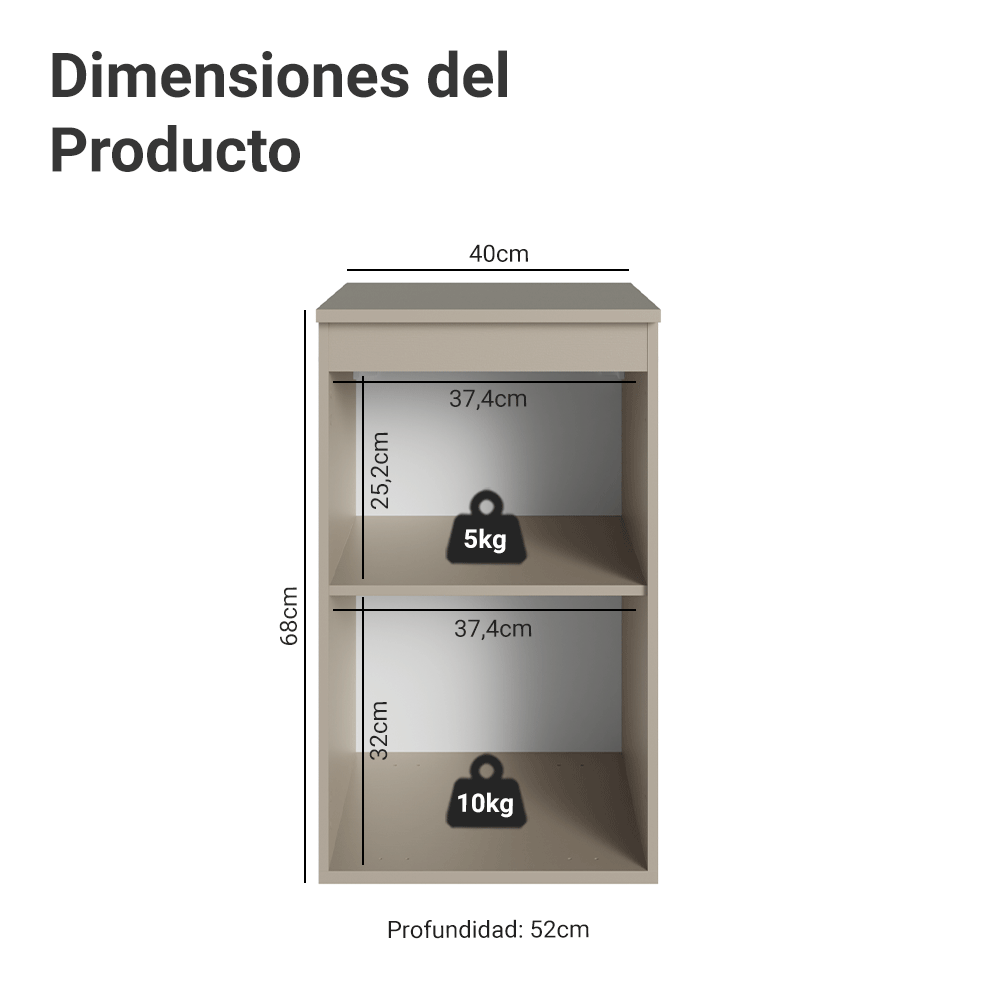 Bajo Mesada 40 cm 1 Puerta Flotante Crema Nice