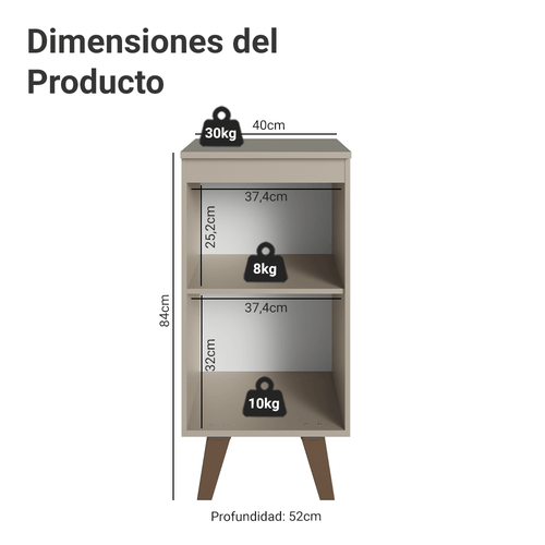 Bajo Mesada 40 cm 1 Puerta con Patas Crema Nice Madesa