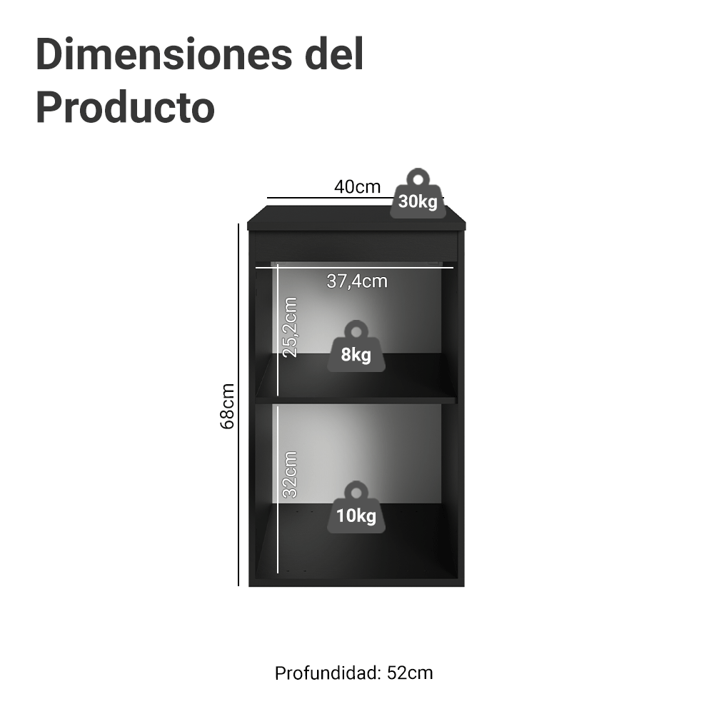 Bajo Mesada de Cocina 40 cm 1 Puerta Flotante Negro Nice Madesa