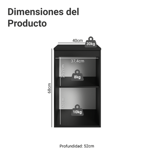 Bajo Mesada 40 cm 1 Puerta Flotante Negro Nice Madesa