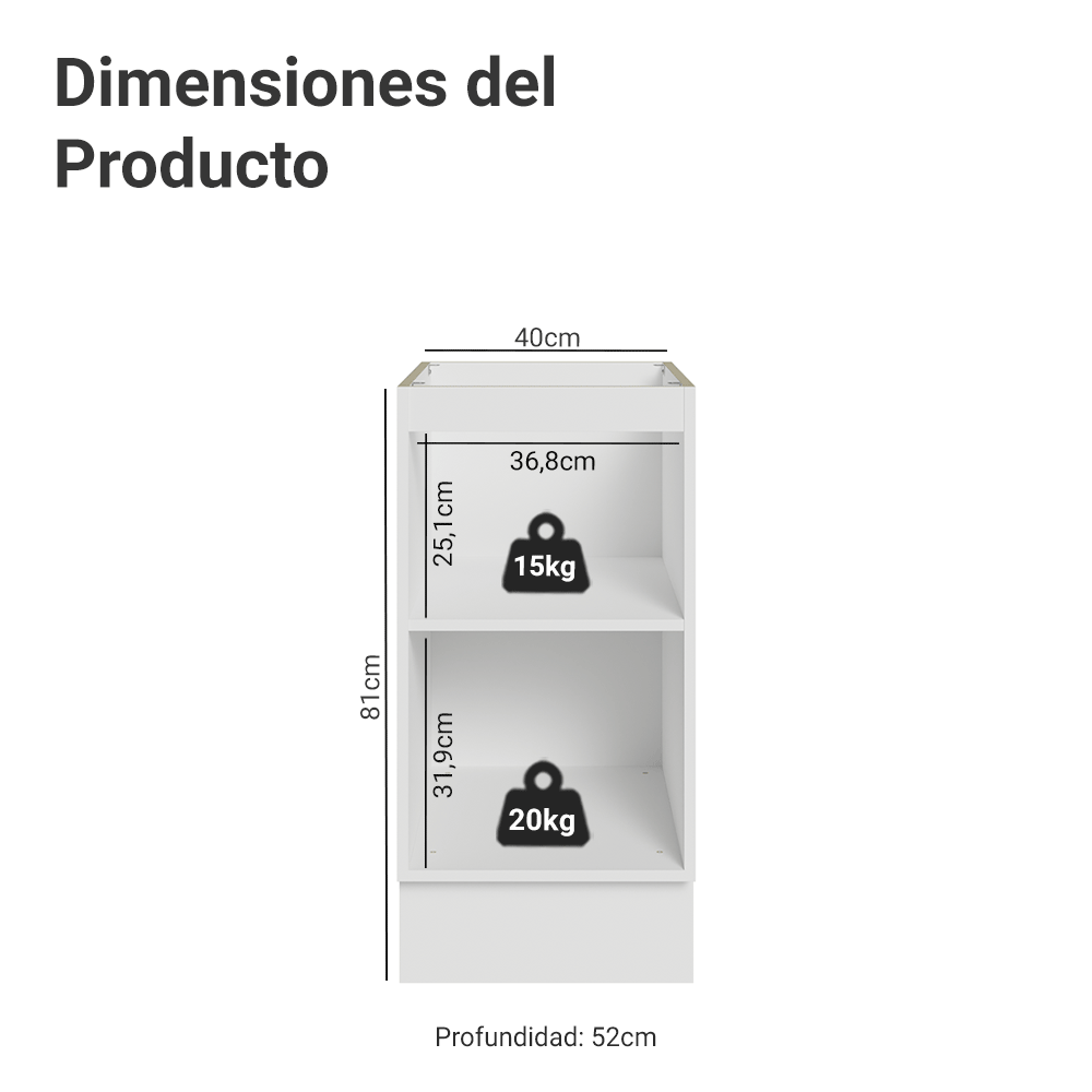 Bajo Mesada 40 cm 1 Puerta Sin Mesada Blanco/Gris Vik Madesa
