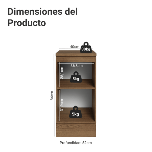 Bajo Mesada 40 cm 1 Puerta Marrón/Gris Vik Madesa