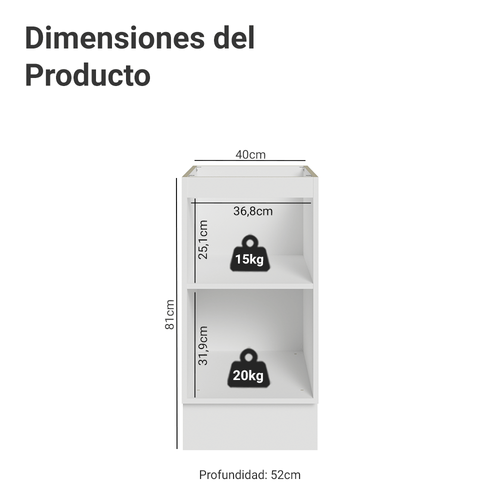 Bajo Mesada 40 cm 1 Puerta Sin Mesada Blanco/Azul Vik Madesa