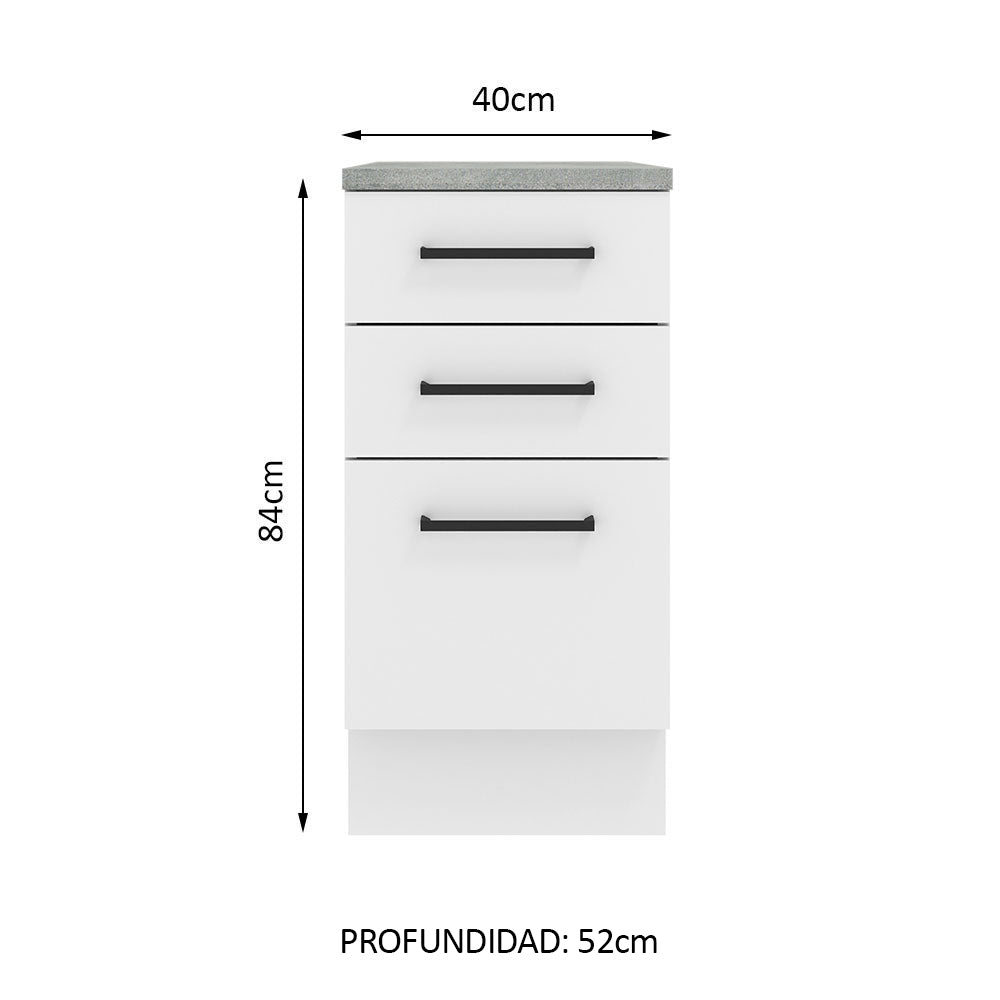 Bajo Mesada 40 cm 3 Cajones Agata Blanco