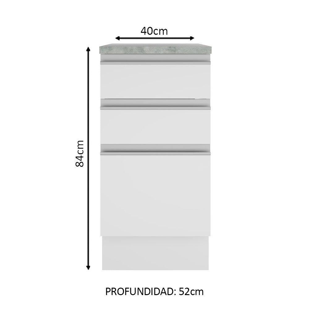 Bajo Mesada 40 cm 3 Cajones Blanco Glamy Madesa