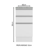 Bajo Mesada 40 cm 3 Cajones Glamy Blanco