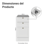 Bajo Mesada de Cocina 40 cm 3 Cajones Blanco Vik Madesa