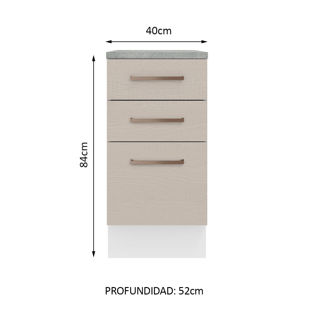 Bajo Mesada 40 cm 3 Cajones Agata Blanco/Crema