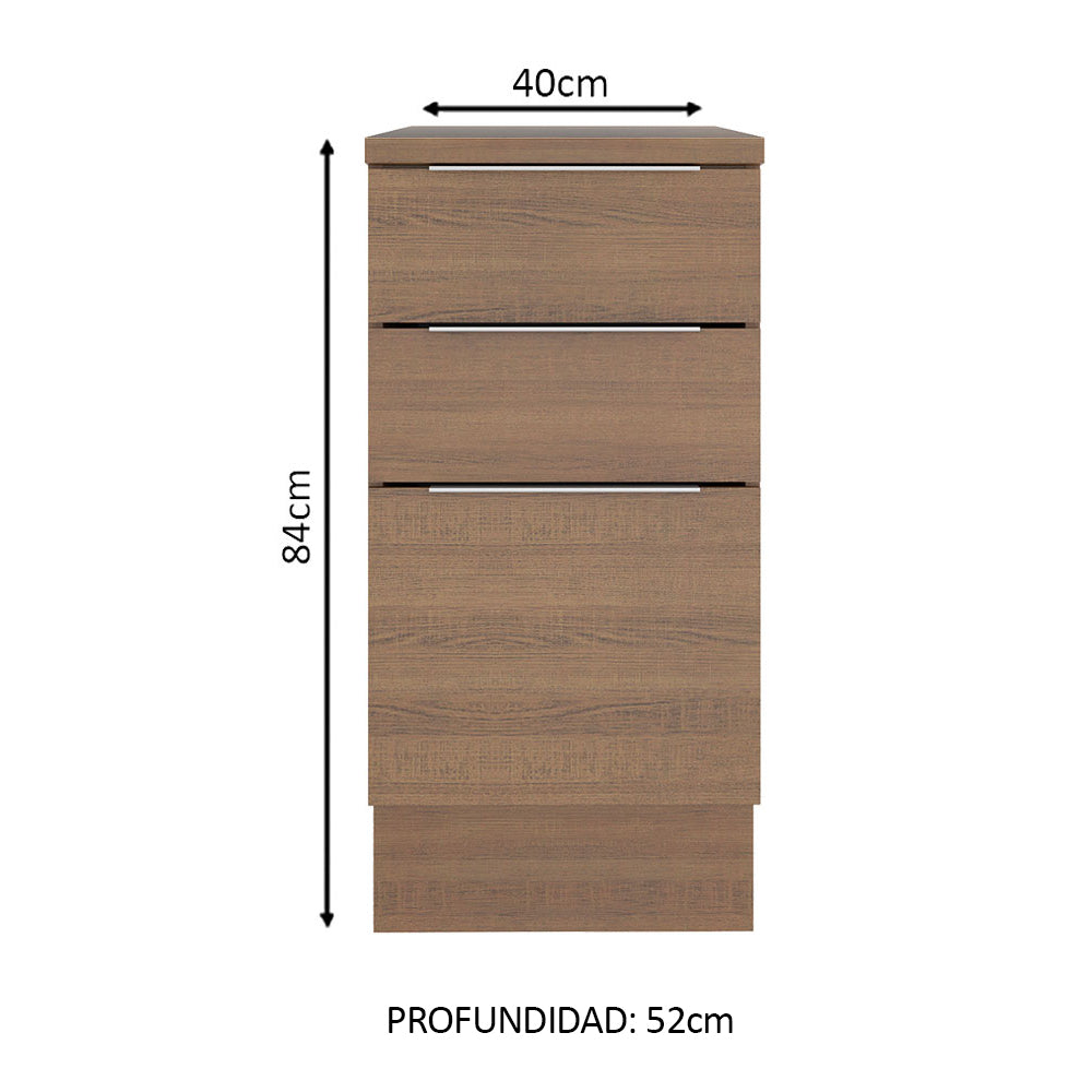 Bajo Mesada Cocina 40 cm 3 Cajones Marrón Stella Madesa