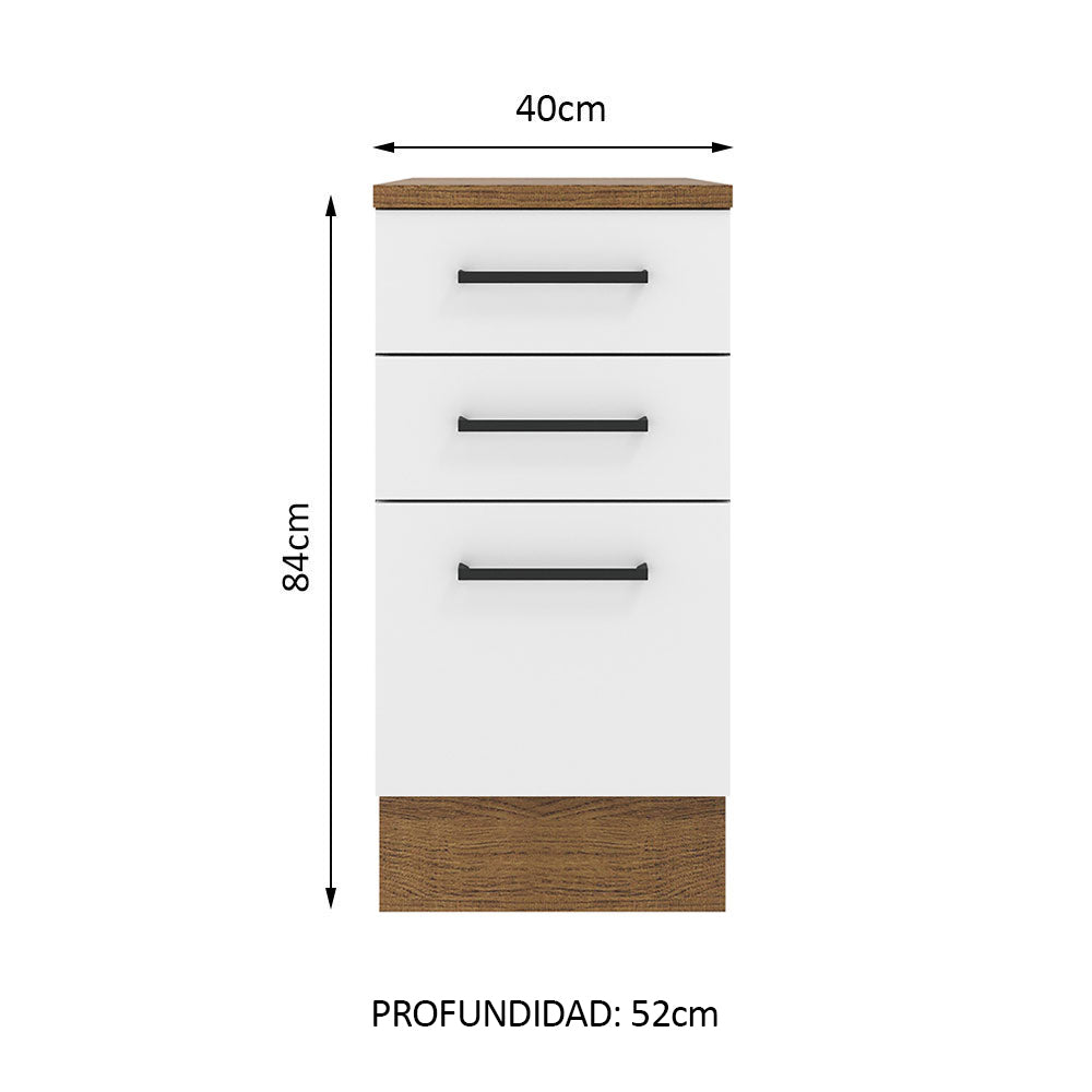 Bajo Mesada 40 cm 3 Cajones Agata Marrón/Blanco
