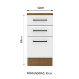 Bajo Mesada 40 cm 3 Cajones Agata Marrón/Blanco